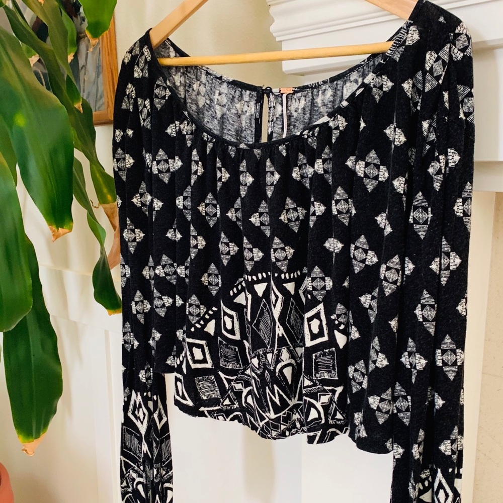 Free People Tribal Print Cropped Blouse